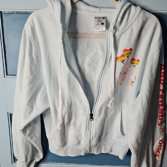 Sanrio Hello Kitty & Care Bear Light Blue Hoodie with Rainbow Accents Small - Picture 6 of 12